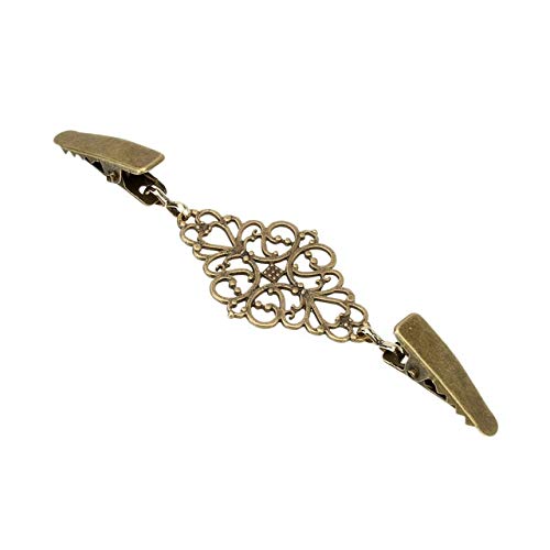 Buckles - Kiwarm Vintage Cardigan Clip Sweater Woman Shawl Blouse Shirt Collar Pin Brooch Duck-Mouth Metal Clips Silver Gold Alloy Buckle - (Color: Antique Brass) #TOP1