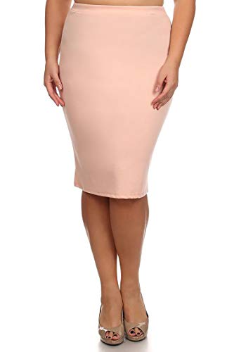 Plus Size Solid Casual Knee Length High Waist Pencil Skirt/Made in USA Peach XL