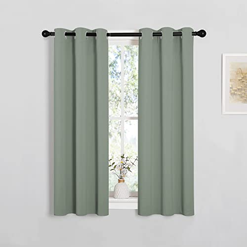 Image of NICETOWN Bedroom Curtain Panels Blackout Draperies, Thermal Insulated Solid Grommet Blackout Curtains /Drapes (1 Pair, 29 by 45 inches, Greyish Green)