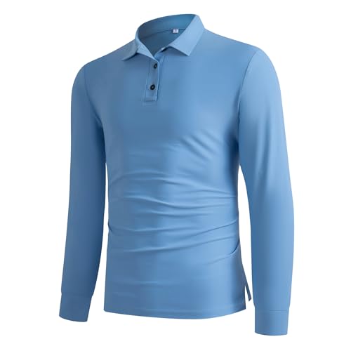 Polo para Hombre de Golf, Manga Larga, Porta Gafas, Dobladillo Abierto, Ajuste Clásico con 3 Botones miniatura 1