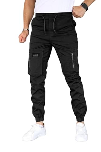 بنطلون كارغو رجالي كاجوال بجيوب متعددة وسحاب، تصميم عصري مري...