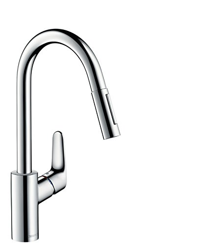 Hansgrohe Metropol Single Bath Flush-Mounted with Lever Handle, matt Black Focus Kitchen tap 240 with Pull Out Spray and 150° Swivel Range, Chrome 31815000, Spout Height 240Mm
