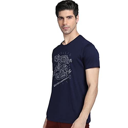 Image of Free Authority Harry Potter Printed Regular Fit Navy Blue Cotton Men's T-Shirt