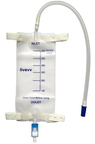 3 Pack Easy-Tap Leg Bag Urinary Drainage Bag, 600 ml with 3 18” Tubing, Anti-Reflux Valve, Cloth...