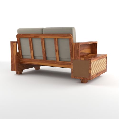 Image of Sheesham Wood 4 Seater Sofa Set with 2 Drawer Storage | 2+2 Wooden Sofa Set Furniture for Living Room Home Office (Natural Cane,Honey Finish)