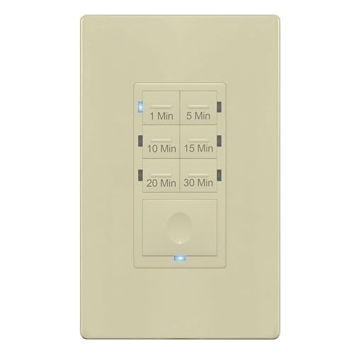 ENERLITES Countdown Timer Switch for bathroom fans and household lights, 1-5-10-15-20-30 Min Settings with Manual Override, Always On Blue LED, Neutral Wire Required, UL Listed, HET06A-R-I, Ivory