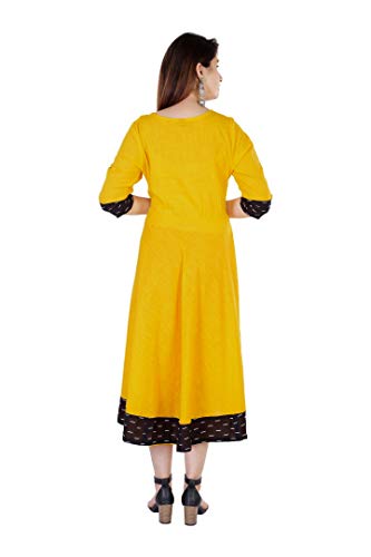 Image of Cotton Plain Black Parinted Lace Border Anarkali Dress Kurtis for Women - Not a Set with Dupatta or Pant