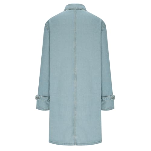 Men's Denim Trench Coat Long Jean Jacket Winter Warm Windbreaker Overcoat3