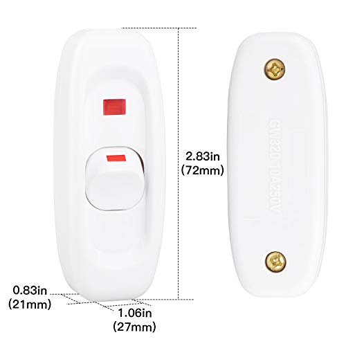 Inline Switch 5 Pcs, Cord Appliance Switch, Button On Off For Lamp, Rated 10A 250V, For Led Indicator Desk Table Light (White Switch With Led-Pack Of 5) #TOP2