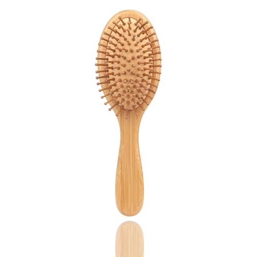 Flomiara Hair Brush, Bamboo Brush, Boar Bristle Paddle Hairbrush for Long Thick Curly Wavy Dry or Damaged Hair, Reducing Hair Breakage and Frizzy No More Tangle, Oval Medium Sized Ellipse