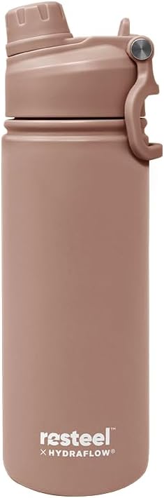 HYDRAFLOW Botella de agua Re-Steel de 17 onzas, doble tapa aislada al vacío, de acero inoxidable reciclado, a prueba de fugas, sin BPA, con popote