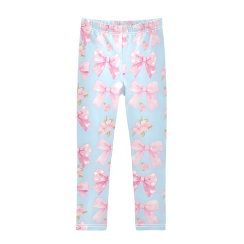 ALAZA Girls' Leggings Children's Yoga Pants Skinny Printed Dance Bow Tie Blue Comfortable 4T