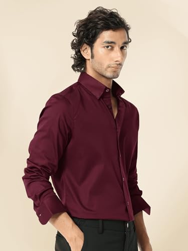 Image of IndoPrimo Men's Satin Shirt with Spread Collar Neck Line Solid Pattern Full Sleeves Regular Fit Western Style and Standard Length