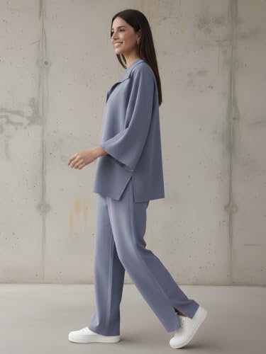 Image of GRECIILOOKS Co Ord Set for Women Stylish | Linen Chex Woman's Oversized Top and Wide Leg Pants Sets | Casual Travel Airport Outfit | Dress for Woman
