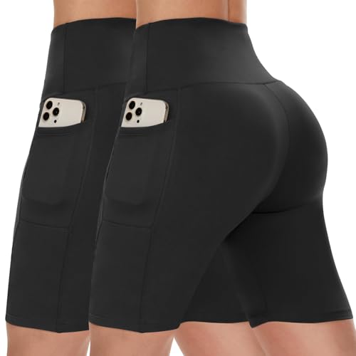 CAMPSNAIL Biker Shorts Women with Pockets - 3"/5"/8" High Waisted Workout Spandex Tummy Control Gym Running Yoga Shorts