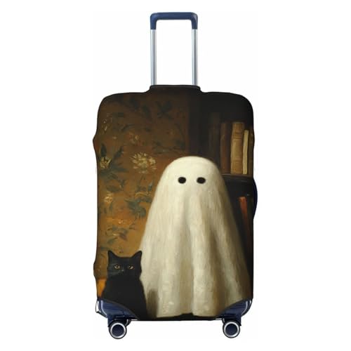 Cute Ghost Black Cat Bookshelves Vintage Aesthetic Elastic Travel Luggage Covers Dustproof Scratch-Resistant Suitcase Protector Fit 22-24 Inch
