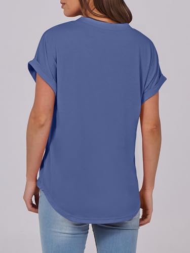 ANRABESS Womens Short Sleeve Henley Tops V Neck Dressy Casual Blouses Summer Trendy Tee Shirts 2025 Vacation Fashion Clothes Blue XX-Large - 6