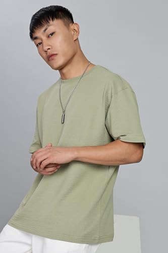 Image of FYLTR Men's Casual Textured Round Neck T-Shirt - Oversize Fit | Stretch Cotton Fabric | Half Sleeves | Soft & Stretchable | Oversized T-Shirts for Men | Loose Fit T-Shirts for Men