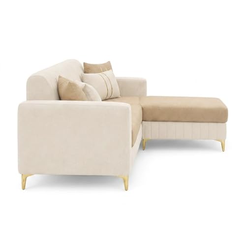 Image of CASASTYLE Noviq 4 Seater L Shape Sofa Set with Movable Ottoman | Flexible Left or Right Layout | Cozy Velvet Fabric | Soft Touch Seating | Modern Designer Sofa for Living Room (Cream-Beige)