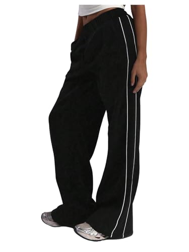 GORGLITTER Girl's Wide Leg Baggy Sweatpants Side Striped Lightweight Athletic Workout Gym Sweat Pants