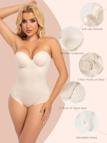 Slimers Strapless Shapewear Seamless Bodysuit - Tummy Control Sculpt Body Shaper : Removable Straps Butt Lifting Shapewear2