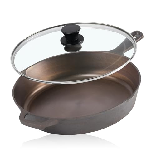 Mahlzeit Sartén de Hierro Fundido Pulido con Tapa 25 cm | Sartén con Dos Boquillas | Sartén con Tapa, Sartén...