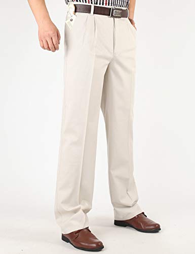 Locachy Men's Casual Cotton Thin Straight Fit Flat Front Double Pleated Pant3