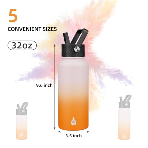 Image of BJPKPK Insulated Water Bottles with Straw Lid, 32oz Metal Large Water Bottle with 3 Lids, Reusable Leak Proof BPA Free Thermo, Stainless Steel Tumblers for Sports, Gym, Travel-Coral
