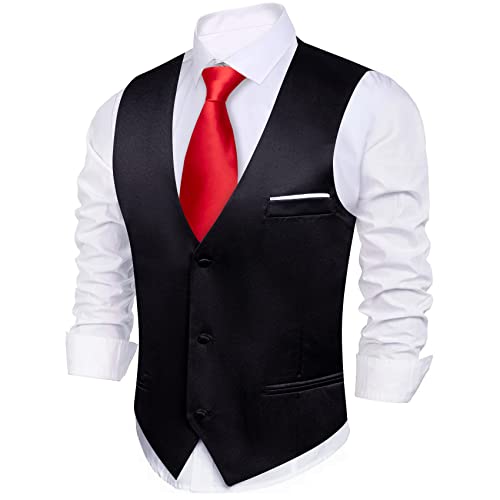 Image of Barry.Wang Vest for Men Business /Leisure Dress Suit Vests V-neck 2 Pockets Wedding Party Tuxedo Satin Waistcoat