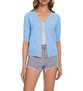 Women's Short Sleeve V Neck Shrugs Button Down Knit Cropped Cardigan Sweater Tops