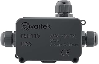 AVARTEK - IP66 Junction Box Waterproof, 3-Way Outdoor Extension Electrical Cable Protector, PG9 Connector Gland, Cable Diameter Ø 4mm-8mm (Black)