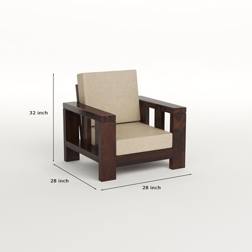 Image of Solid Sheesham Wooden 5 Seater Sofa Set for Living Room with Comfortable Cushion - Wooden Sofa Set 5 Seater for Home & Office Furniture (Walnut, Haney 5 Seater 3+1+1)