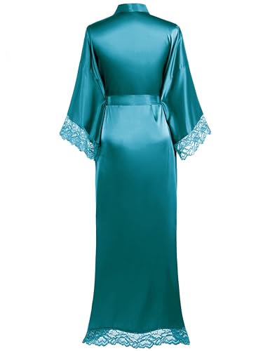 Image of BABEYOND Satin Kimono Robe Silky Long Bridesmaid Wedding Lightweight Bath Robe with Lace Trim