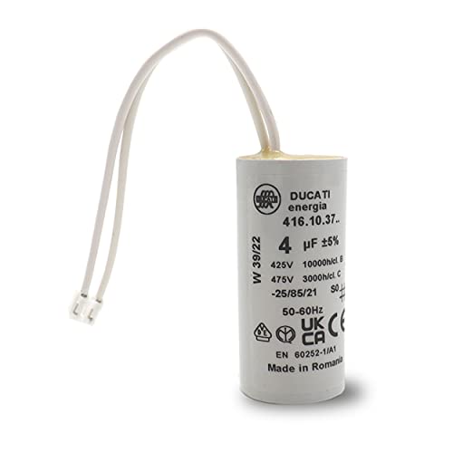 Condensateur 4 uF à connecteurs - Pour moteur de volet roulant Bubendorff - Cylindrique pour réparation - Haute qualité et longue durée de vie - Fond plat - 450 V - Condensateur Ducati Energia
