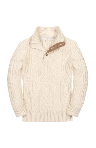 Image of Hope & Henry Boys' Mock Neck Cable Sweater with Button Placket