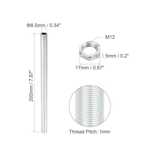 PATIKIL M12 Thread 7.87" Lamp Pipe Kit with Lock Nuts - Image 2