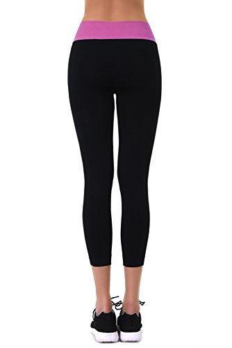 Women's High Waist Two Tone Capri Length Leggings Free Size (Fuchsia(Capri_Length), One Size)