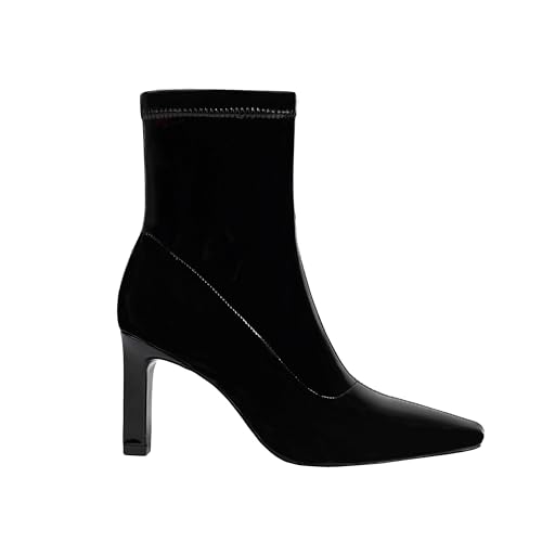 Mofirdast Women's Mid Calf Boots Comfy Square Closed Toe Stiletto High Heel Boot Zipper Short Ankle Booties3