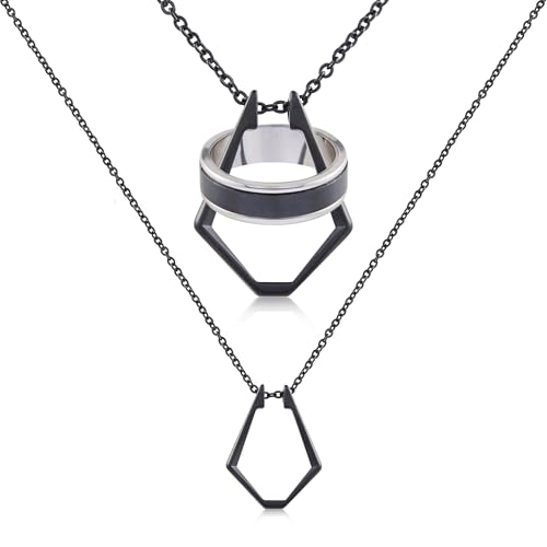 Pixie Wing Zenith Ring Keeper Necklace, Men's Ring Holder (Gunmetal Titanium, 17.7