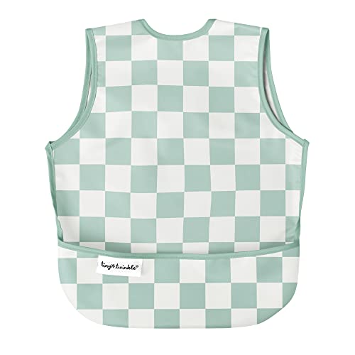 Image of Tiny Twinkle Mess Proof Baby Bib - Waterproof & Lightweight Baby-Led Weaning Apron | 100% Recycled Polyester, Easy Clean & Machine Washable (Green Checkers, Small 6-24 Months)