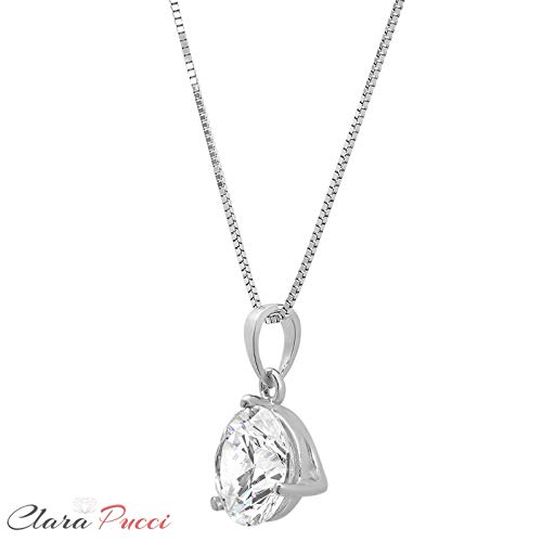 2.05 ct Brilliant Round Cut Stunning Genuine Moissanite Ideal VVS1 D 3-prong Martini Style Solitaire Pendant Necklace With 16" Gold Chain box Solid 14k White Gold, Clara Pucci - Image 5