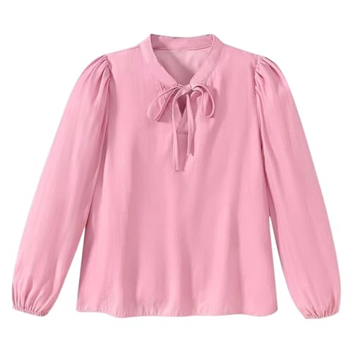 Girls Puff Sleeve Blouse Plain Dress Shirt Teens Fashion Lace-up Shirts Solid Baggy Aesthetic School Formal Tops2