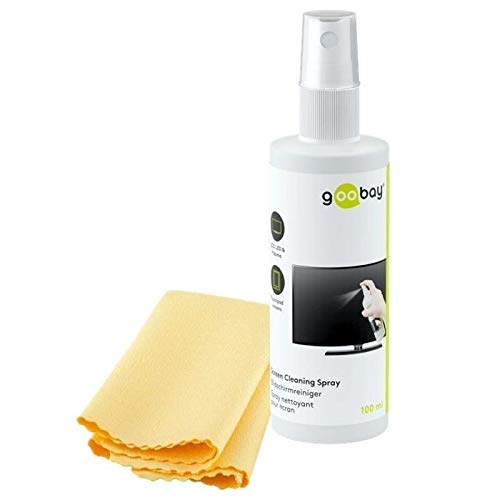 Preisvergleich Produktbild Goobay Bildschirmreinigungsset: 100 ml-Spray + Mikrofasertuch; Bildschirmreinigungsset: 100 ml-Spray + Mikrofasertuch - zur Reinigung und Pflege von LCD-, LED-, Plasma- und Glasbildschirmen