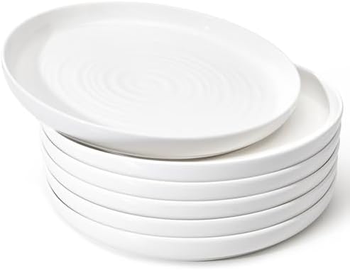 Sweese Porcelain Dinner Plates Set of 6, 10.5 Inch Dish Set - Dishwasher, Microwave, Oven Safe, Scratch Resistant, Kitchen Serving Dishes - White