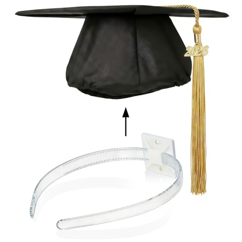 Pvoiue Graduation Cap Headband Insert 2026 Clear Acrylic No-Slip Grad Cap Fixer with Adhesive Base Comfortable Grad Caps Accessory for Women Men with Thick/Curly Hair