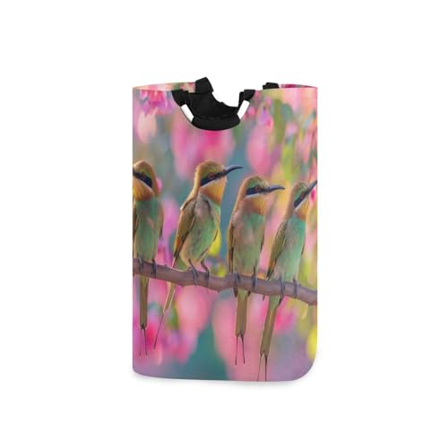 Jihqo Laundry Hamper Basket Spring Tree Hummingbirds Collapsible Nursery Storage Bin Waterproof Clothing Baskets for Home Bedroom Bathroom Washing Room