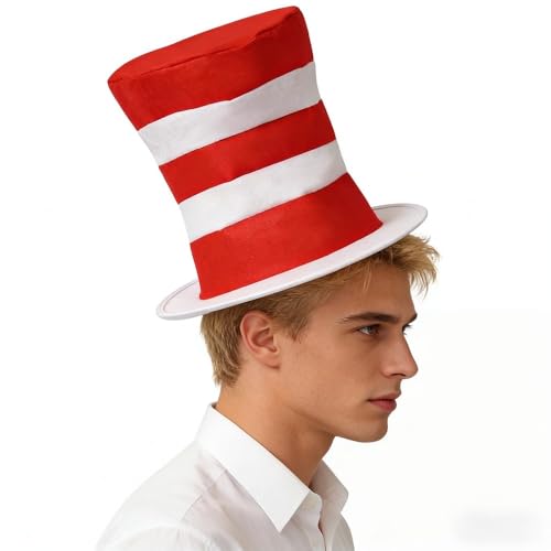 Zhzrche Red and White Striped Top Cat Hat For Men Costume Hat Accessory for Halloween and Role-Play