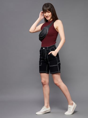 Image of Miss Chase Women's Relaxed Fit Mid Rise Highly Distressed Regular-Length Denim Shorts