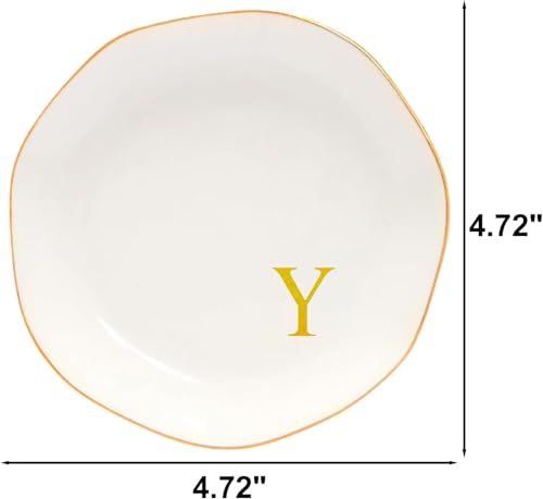 Image of Ceramic Jewelry Tray Initial Ring Dish Personalized K-Monogrammed Engagement Wedding Gifts, for Birthday Mother's Day Christmas for Women, Ceramic White 4.75 inch (Y)