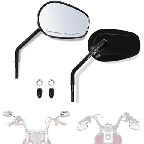 FOVPLUE Handlebar Mount Mirrors,Left & Right Side Long Stem Rearview mirrors for 1982-2024 Harley Models,for CVO Dyna Electra Glide Road Glide Road King Softail Street Glide Sportster 1200 883,Black Cover